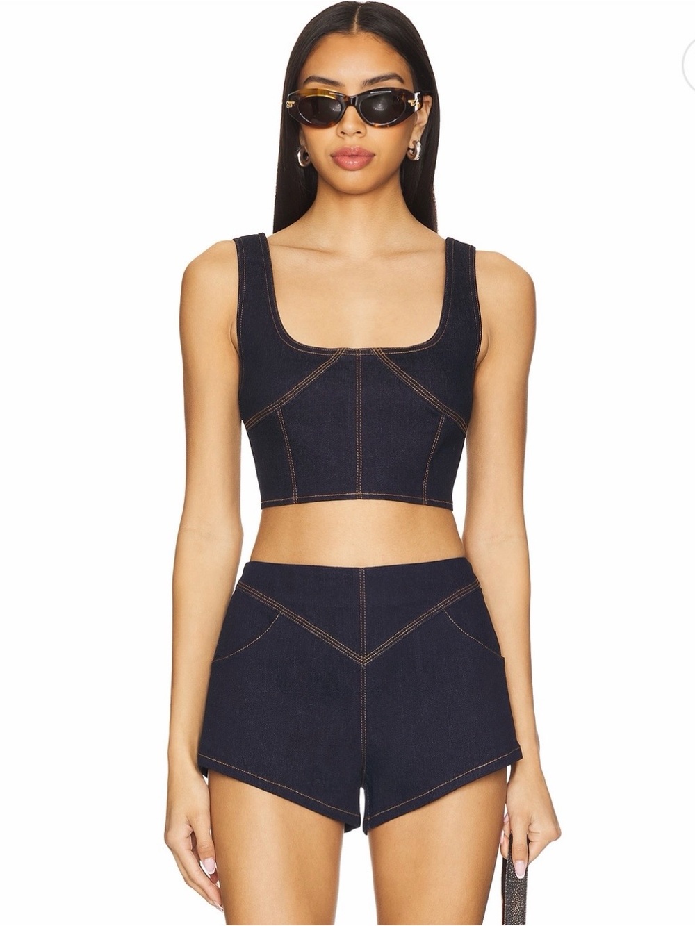 Denim Crop Tank & Shorts Set - Dark Indigo